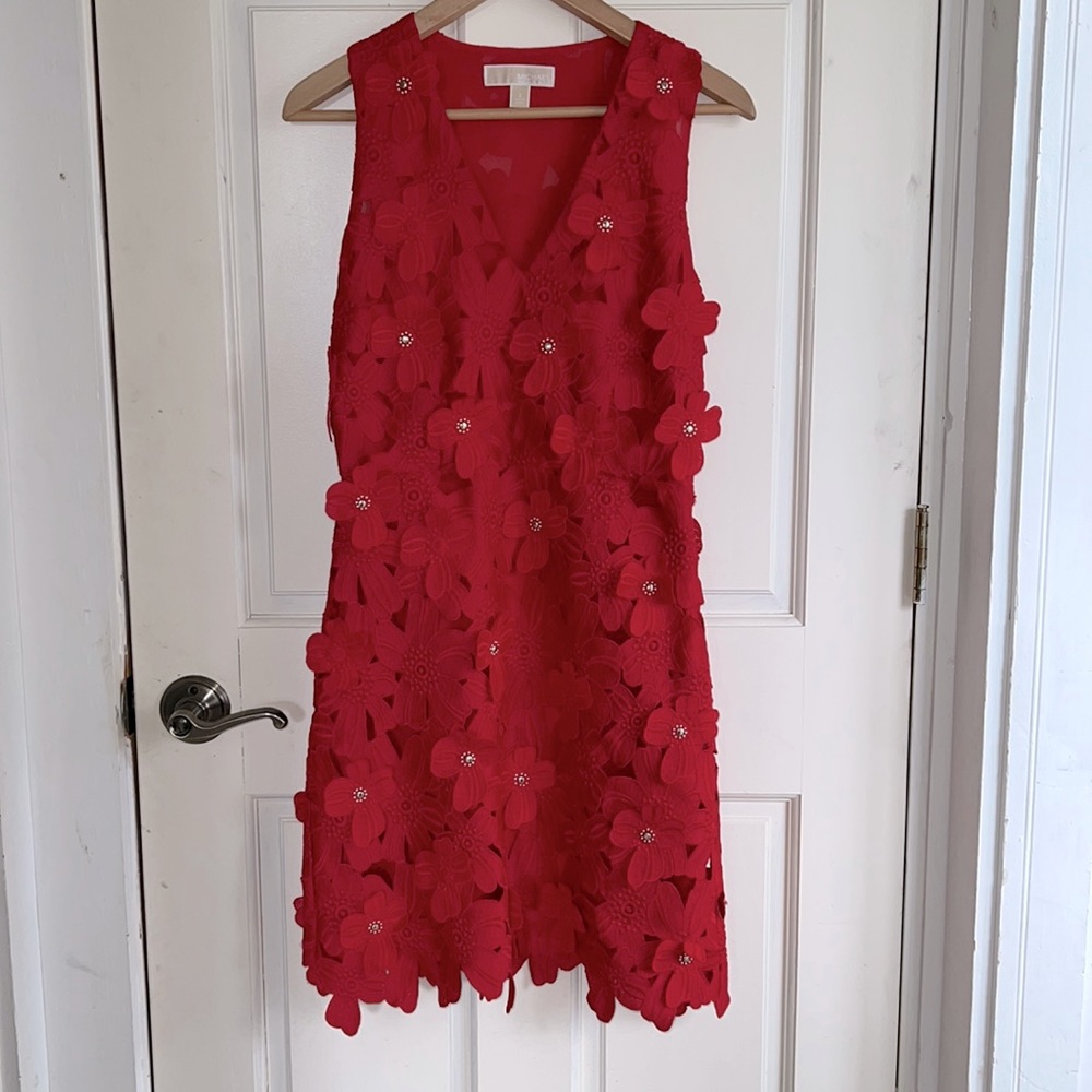 Red floral detail dress